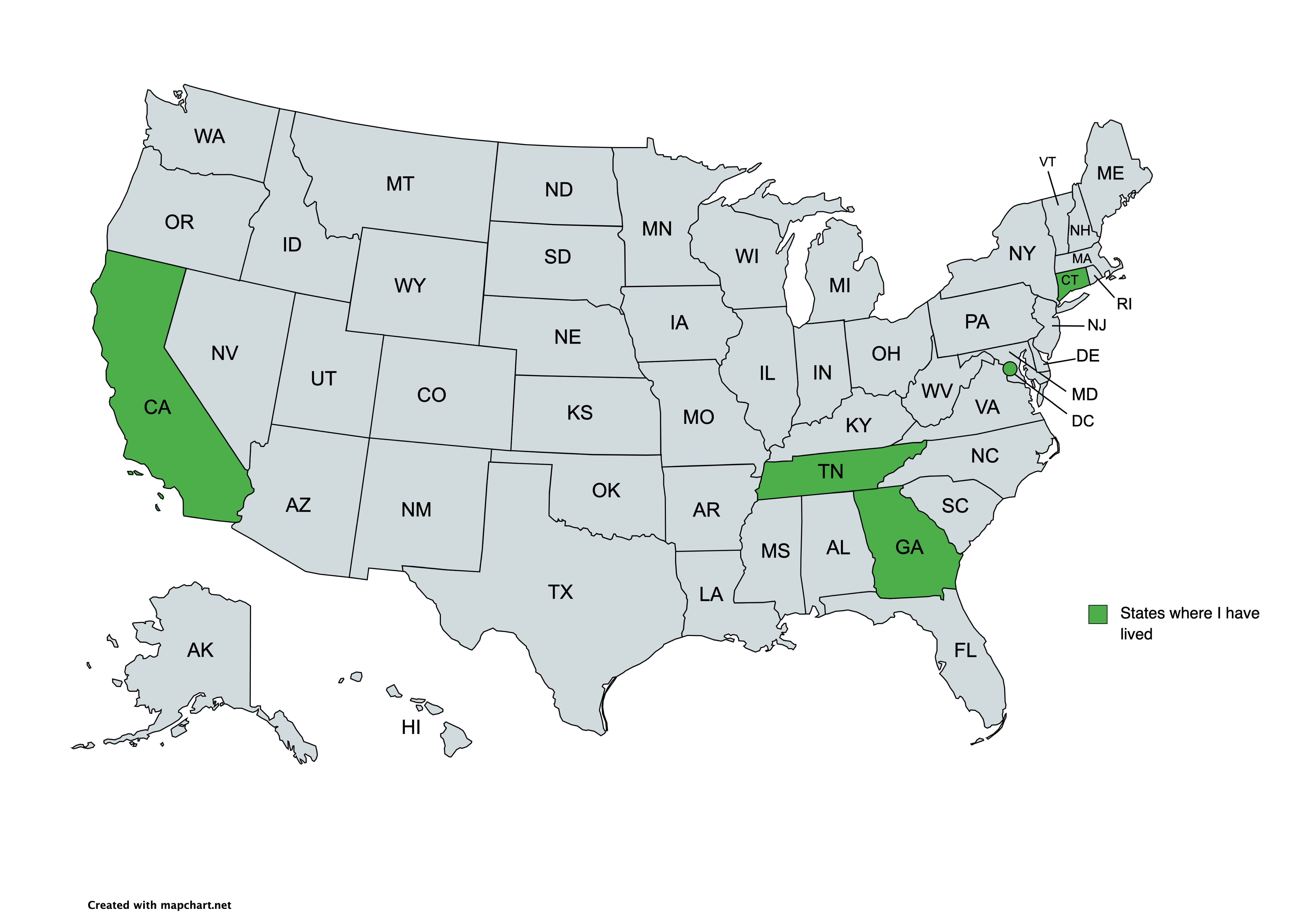 These are the states I've lived in. Defined as signed a lease here.